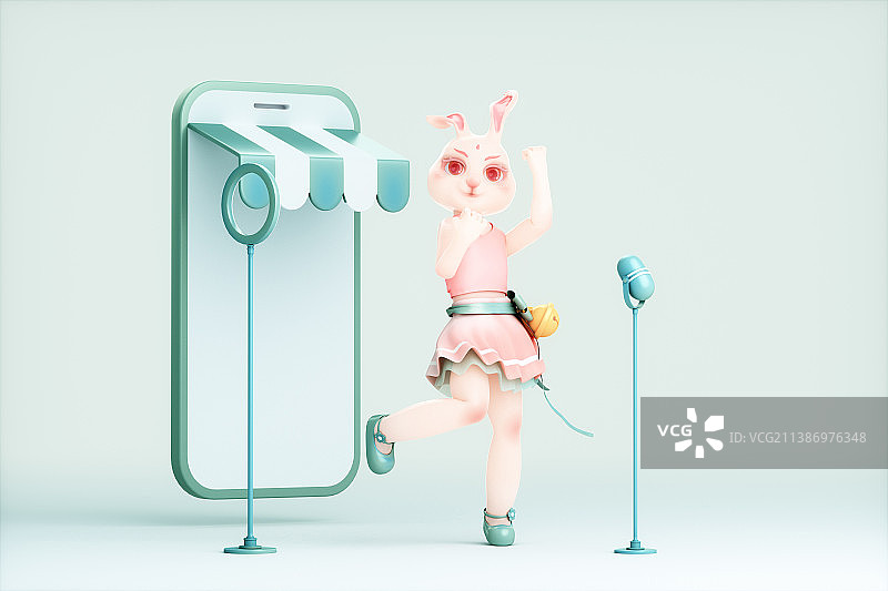 3D渲染的可爱兔子形态的女孩图片素材