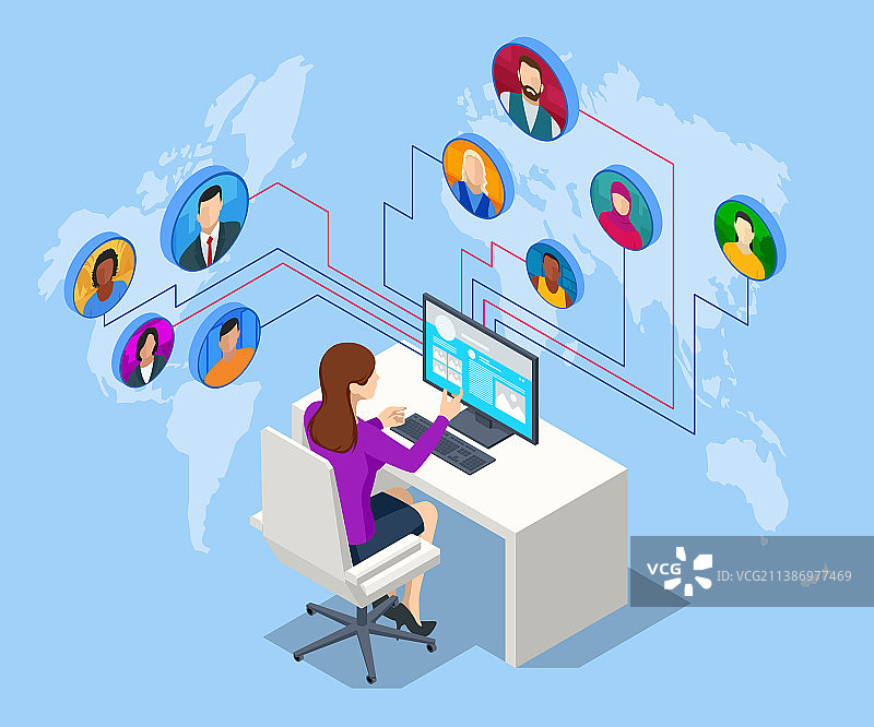 2.5D社交网络概念移动聊天图片素材