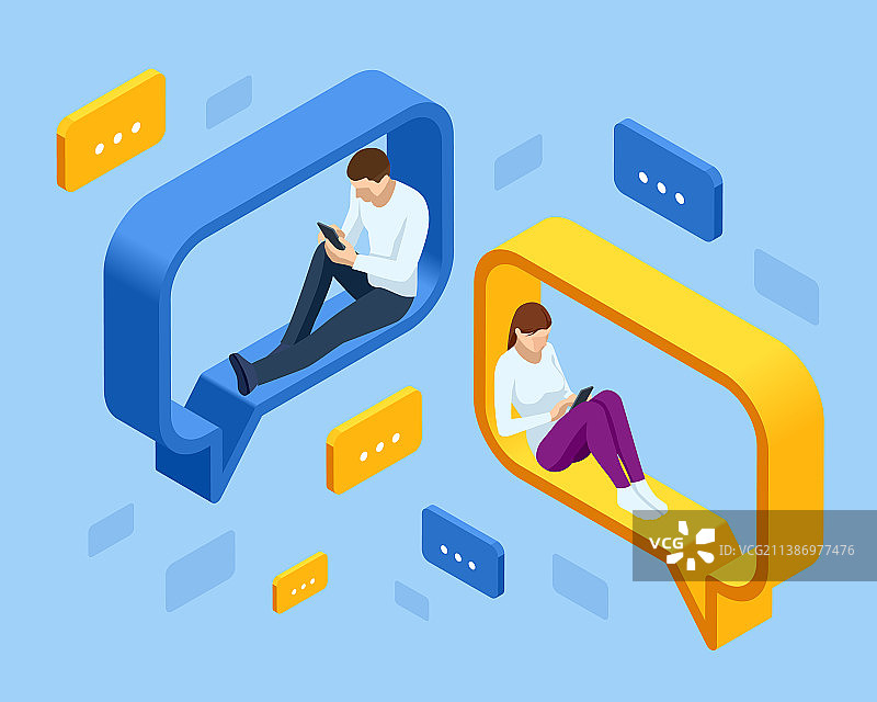 2.5D社交网络概念移动聊天图片素材