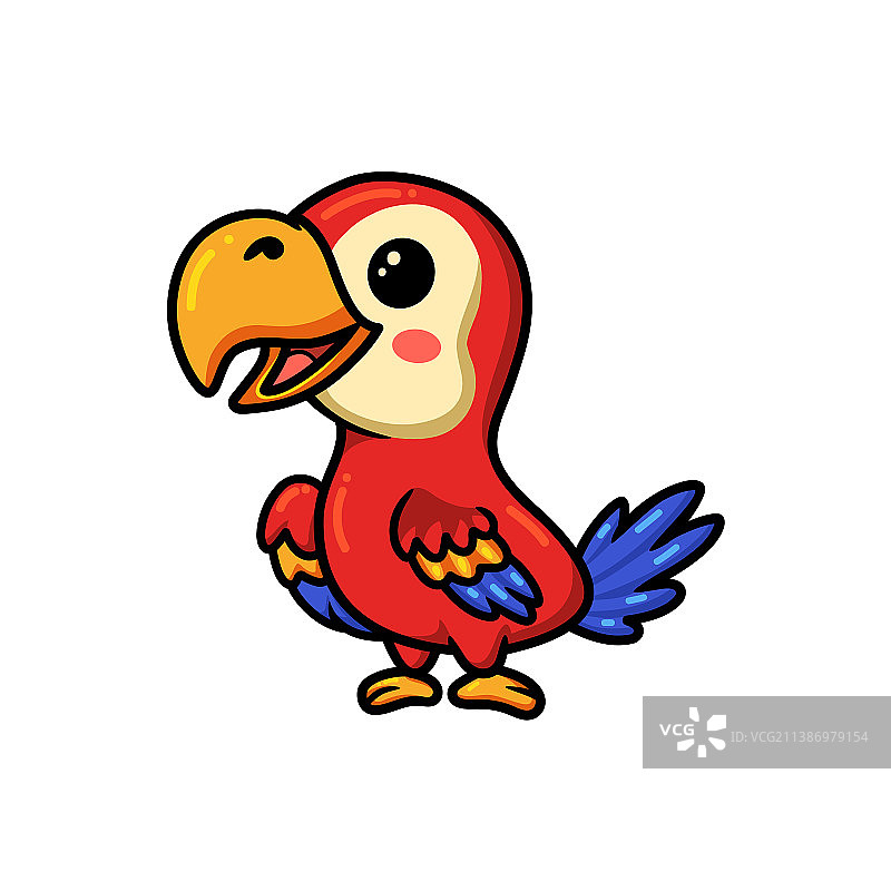 可爱的红色小鹦鹉卡通图片素材