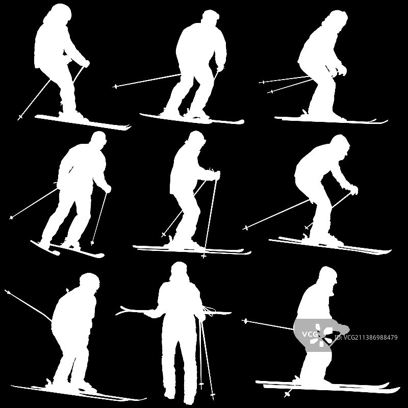 山地滑雪者高速下坡运动图片素材