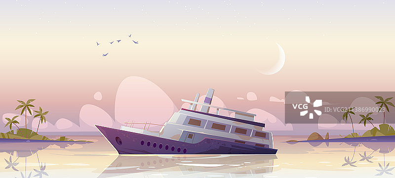 清晨海港中沉没的游轮图片素材