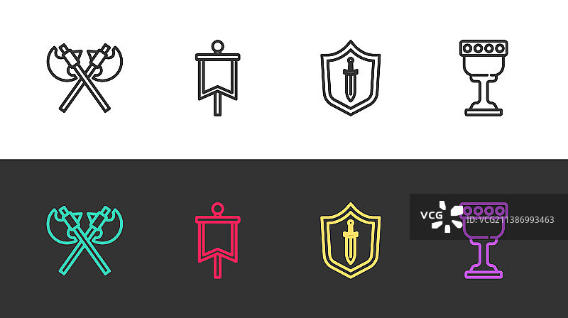 线稿交叉中世纪斧头旗帜图片素材