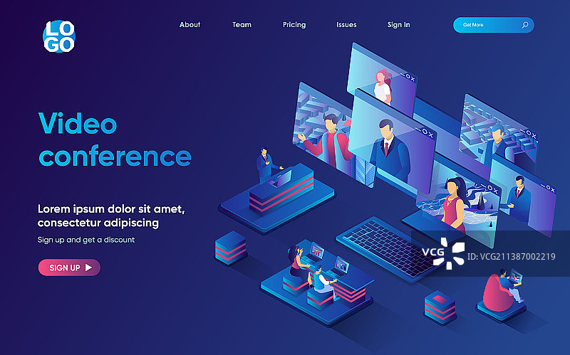 2.5D视频会议概念着陆页图片素材