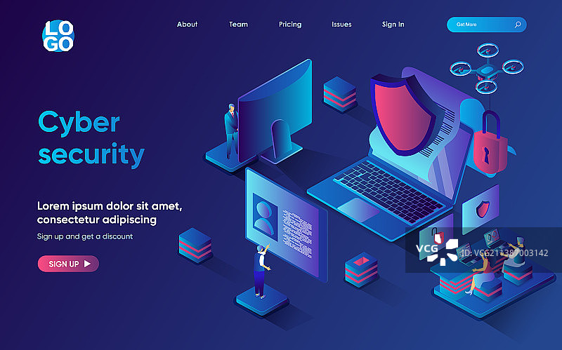网络安全概念等距登陆页图片素材