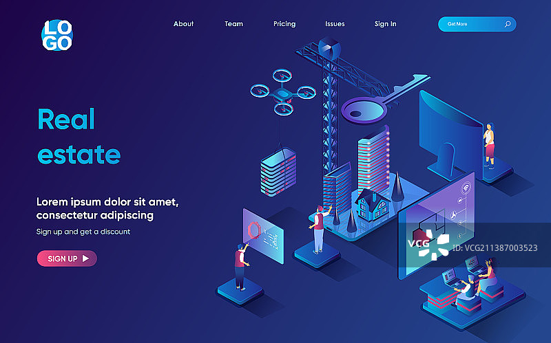 房地产概念2.5D等距视角着陆页图片素材