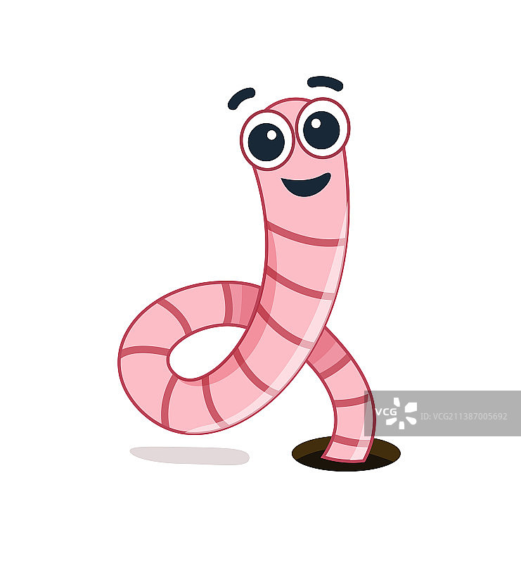 扁平风格的粉色快乐蠕虫蚯蚓图片素材