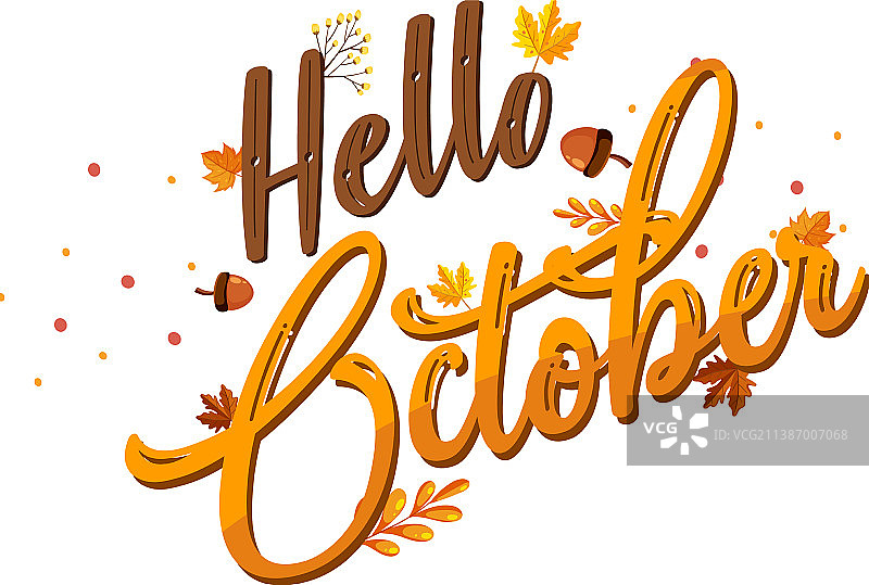 秋叶装饰十月你好图片素材