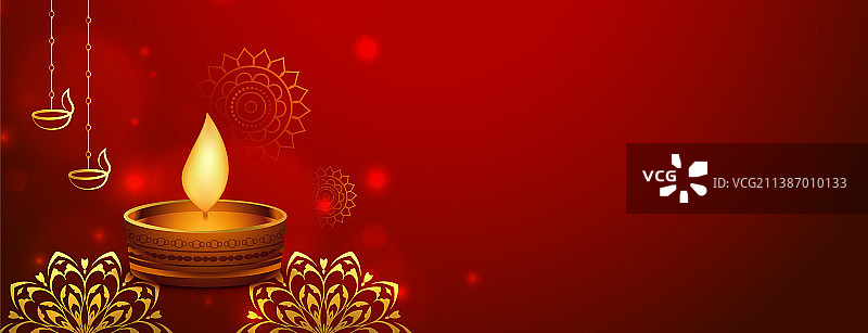 金色排灯节灯的红色排灯节网络banner图片素材