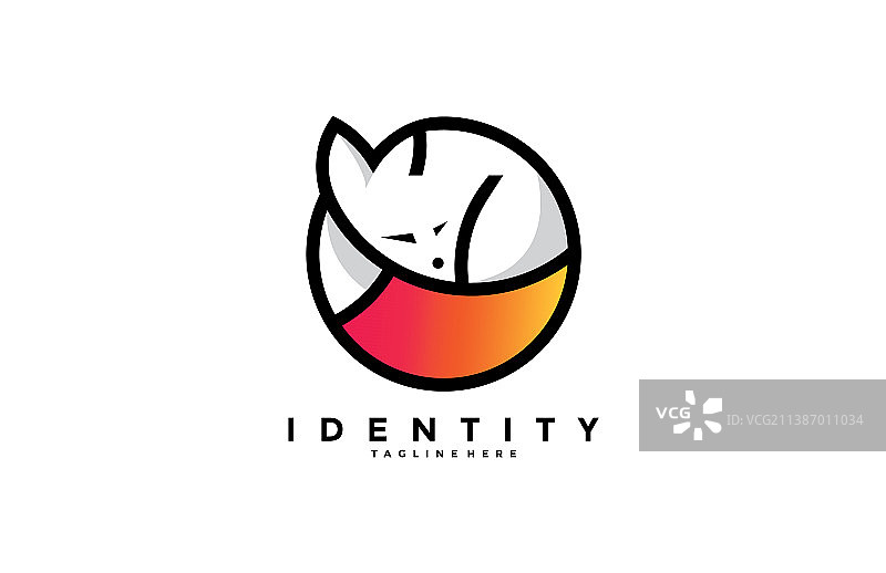 可爱的极简主义睡狐狸logo图片素材