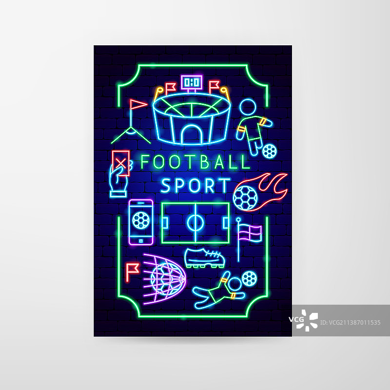 足球运动霓虹灯宣传单图片素材