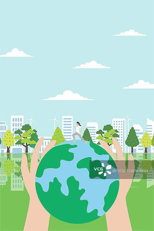 蓝天下的绿色城市插画竖版图片素材