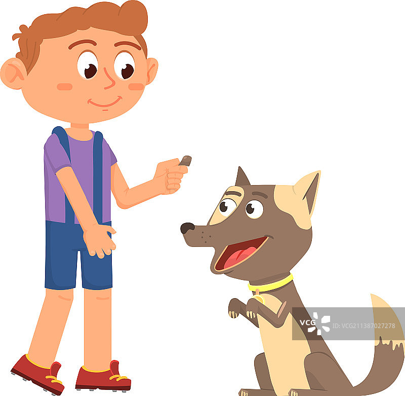 男孩训练宠物犬图片素材