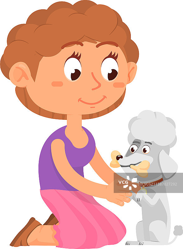 男孩和小狗、贵宾犬一起玩耍图片素材