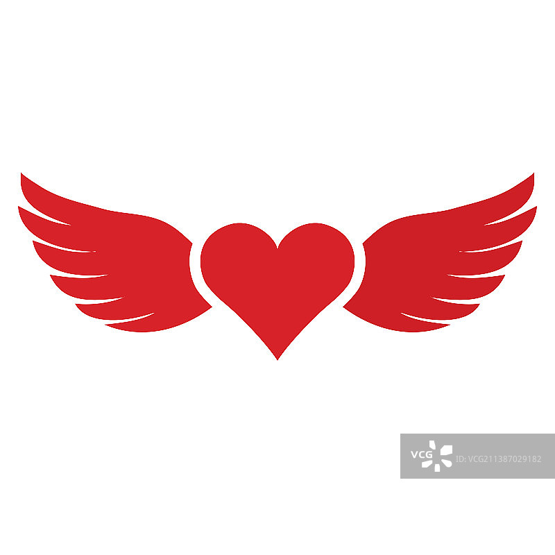 白色背景上的红色翅膀爱心图片素材