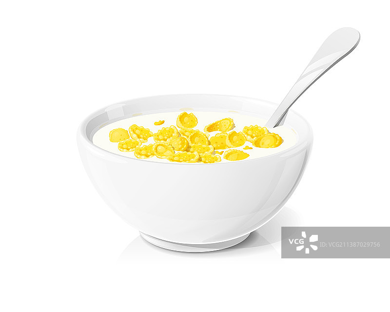 陶瓷碗里的玉米片与勺子图片素材