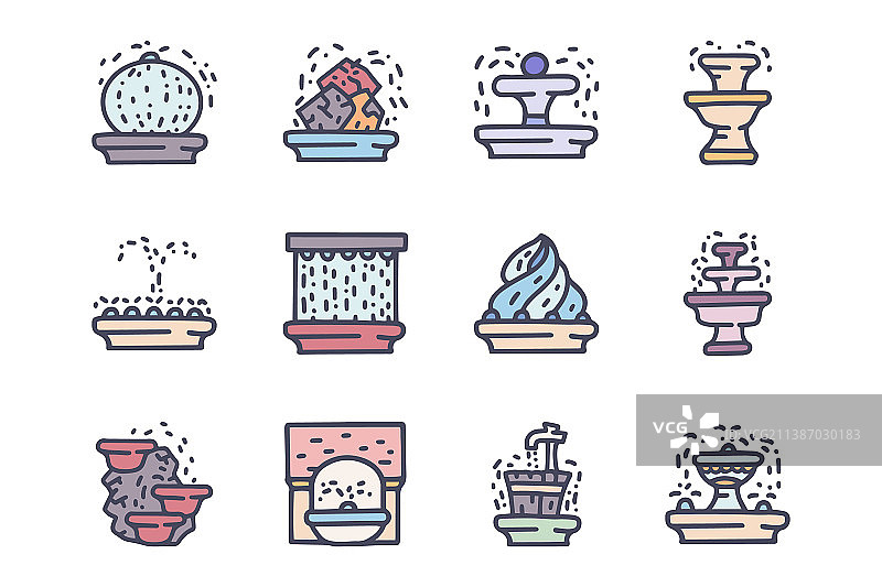 户外彩色涂鸦喷泉简约图标图片素材