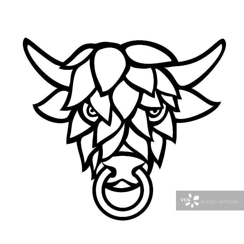 啤酒花装饰的短角牛头正面图图片素材