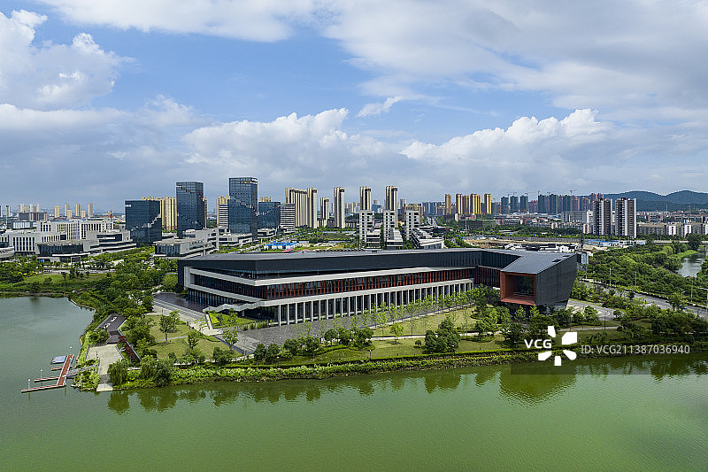 湖北武汉市江夏腾讯武汉软件研发中心航拍全景图片素材