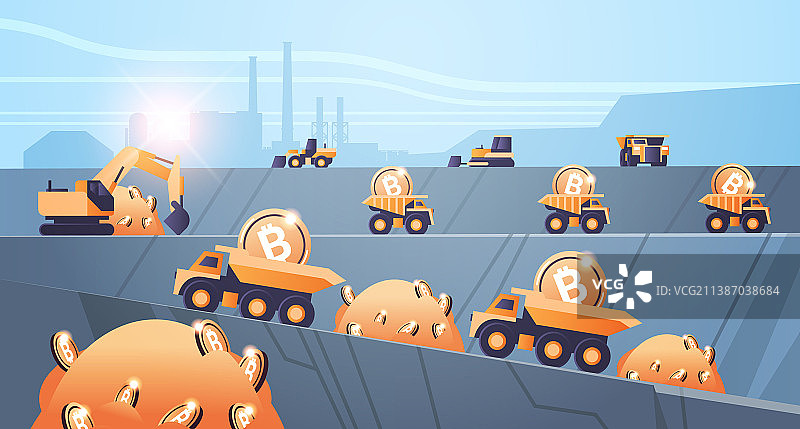 带有比特币金币的重型矿用卡车图片素材