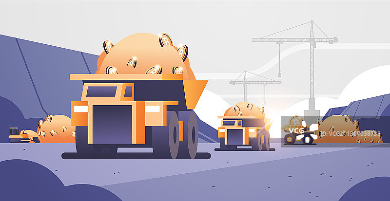 带有比特币金币的重型矿用卡车图片素材