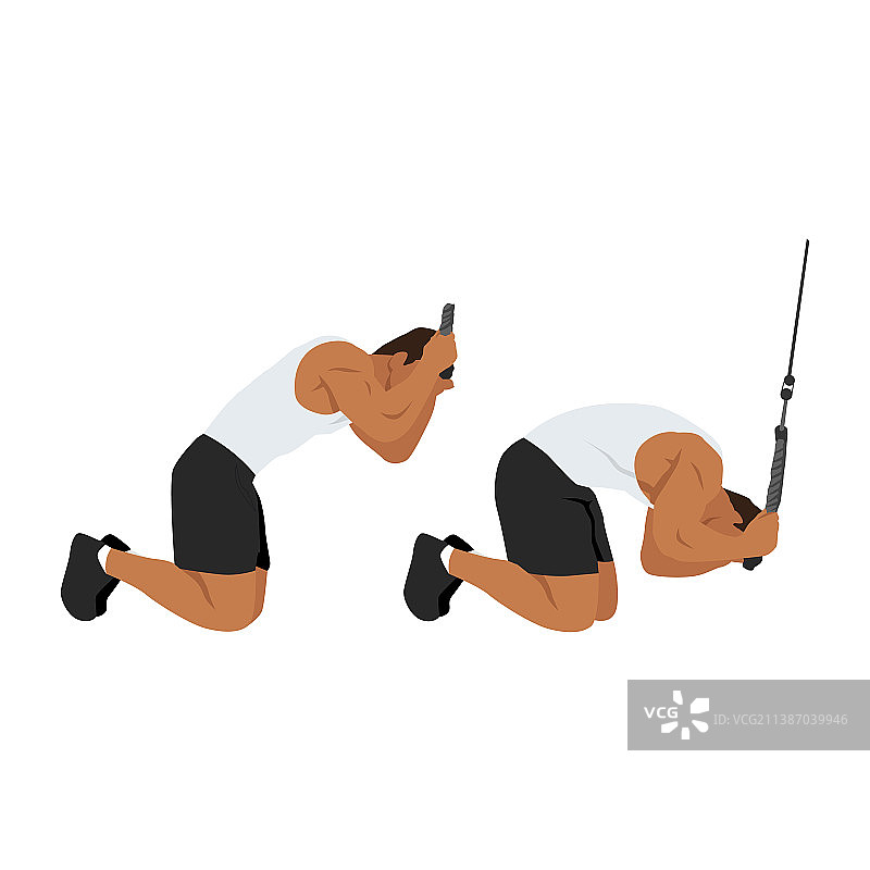 男人做跪姿绳索卷腹图片素材