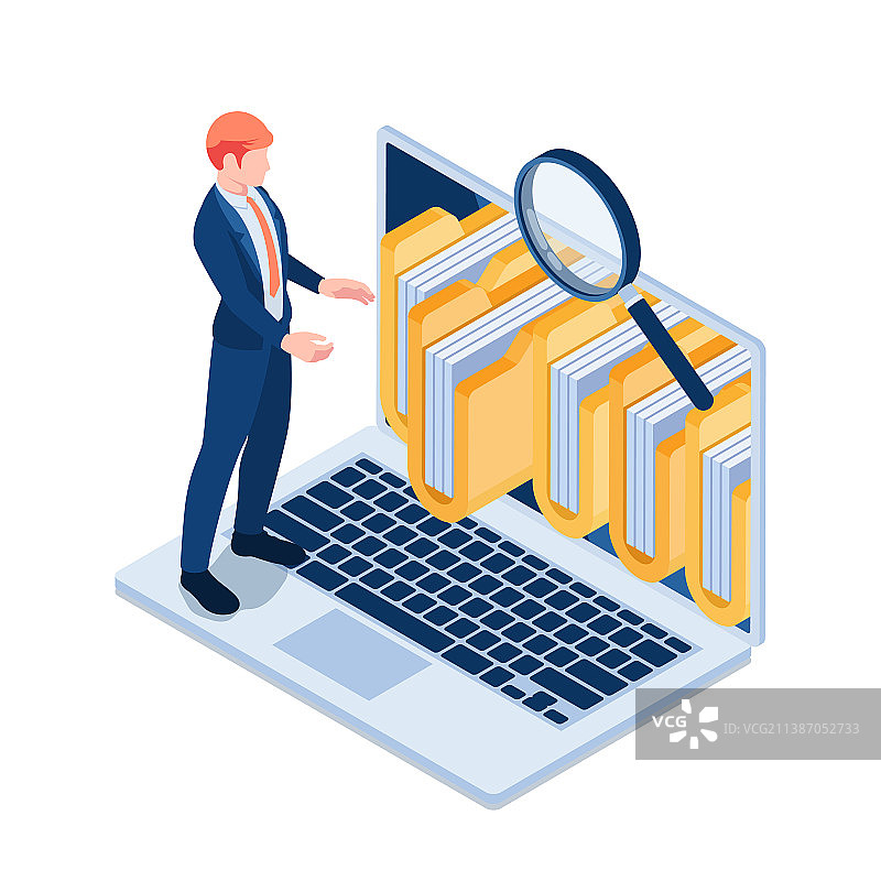 2.5D风格的商务人士管理文件夹和文件图片素材