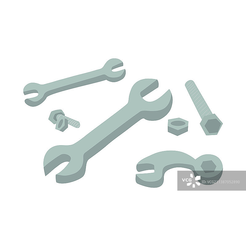 扳手、螺栓和螺母扁平设计图片素材