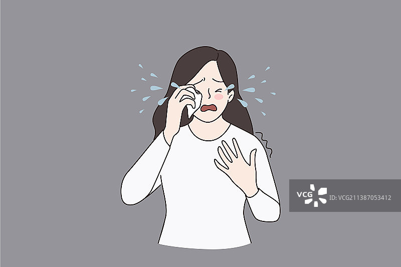 不开心的女孩感到孤独，哭泣，患有抑郁症图片素材