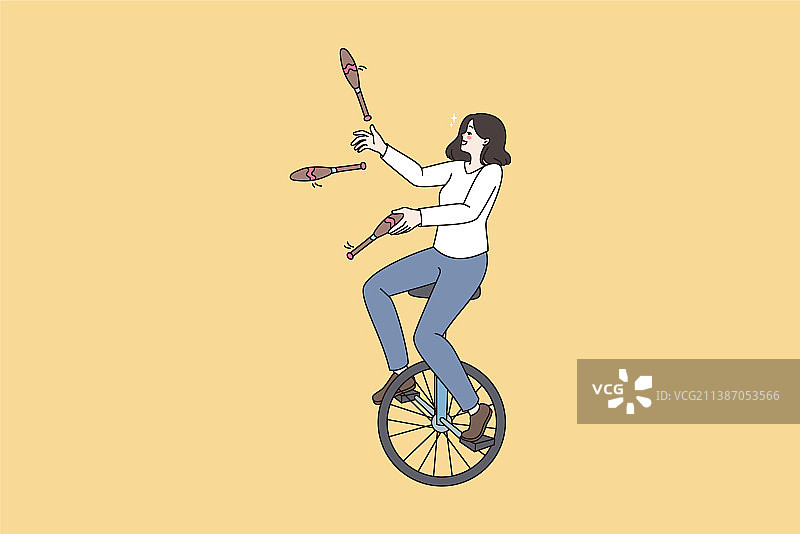 女士骑着独轮车玩杂耍图片素材