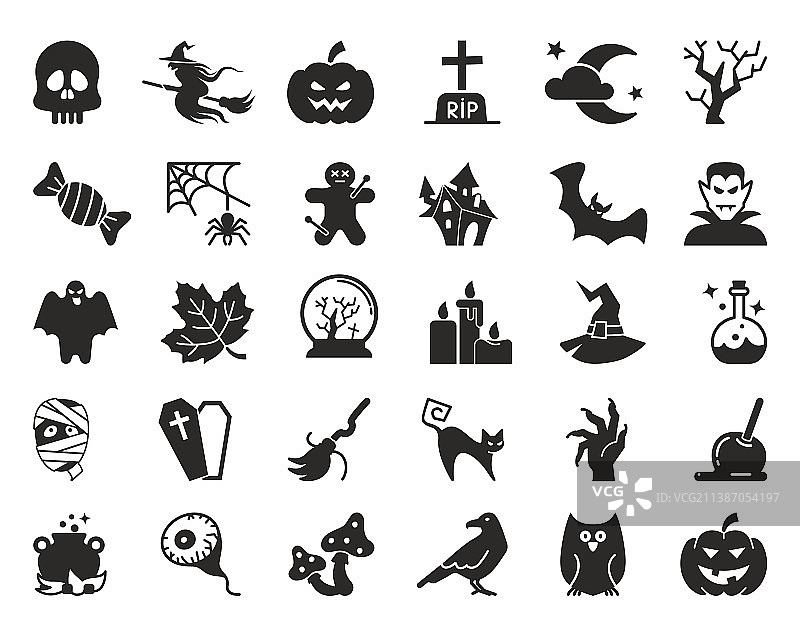 具有传统万圣节符号的扁平风格图标图片素材