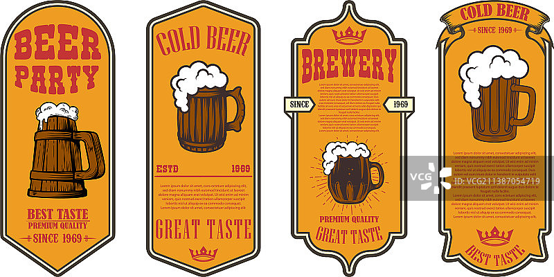 啤酒标签和啤酒杯合集图片素材