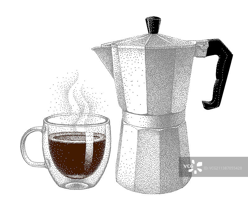 带双层玻璃杯的间歇泉咖啡壶图片素材