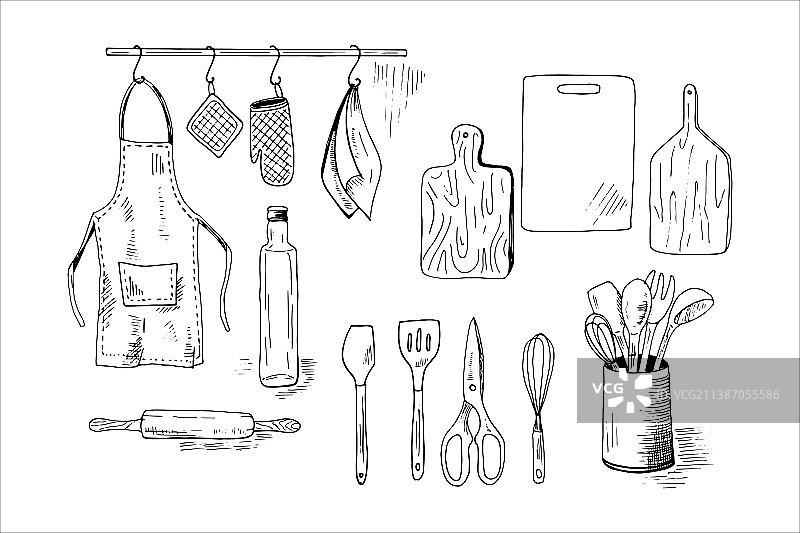 厨房工作人员手绘插画图片素材