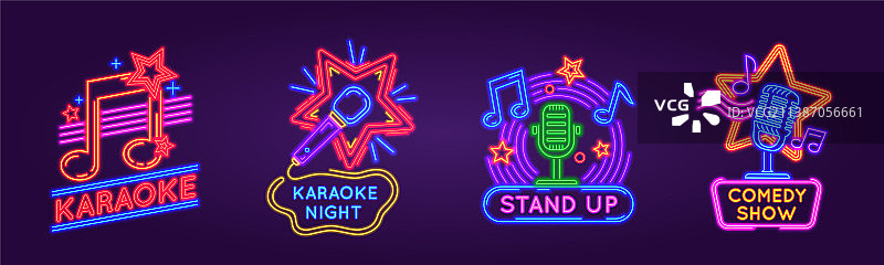 卡拉OK俱乐部和单口喜剧霓虹灯招牌图片素材