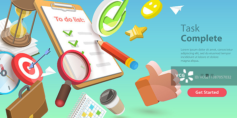 任务完成3D概念图片素材