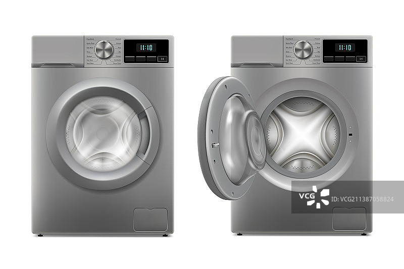 带开启式门和关闭装置的现代洗衣机图片素材