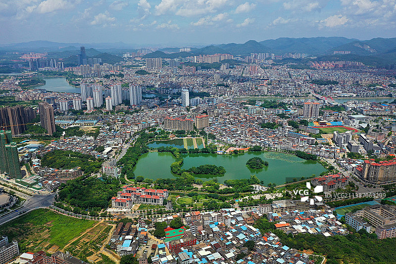 广东省广州市增城区东湖公园蕉石岭森林公园航拍图片素材