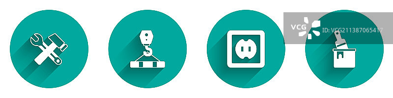 锤子、扳手和起重机吊钩图片素材