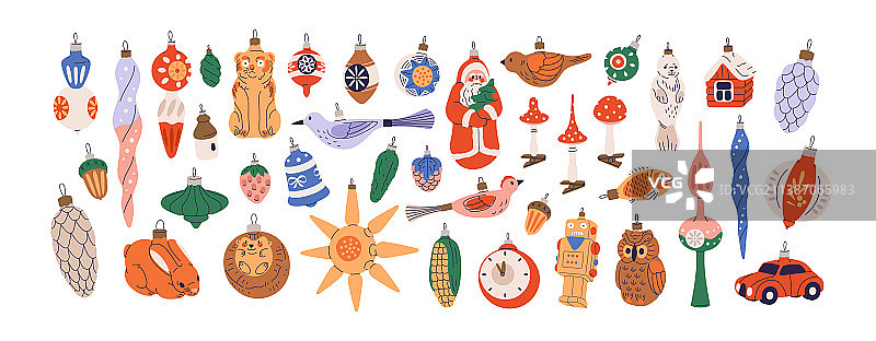 复古圣诞装饰球和装饰品套装图片素材