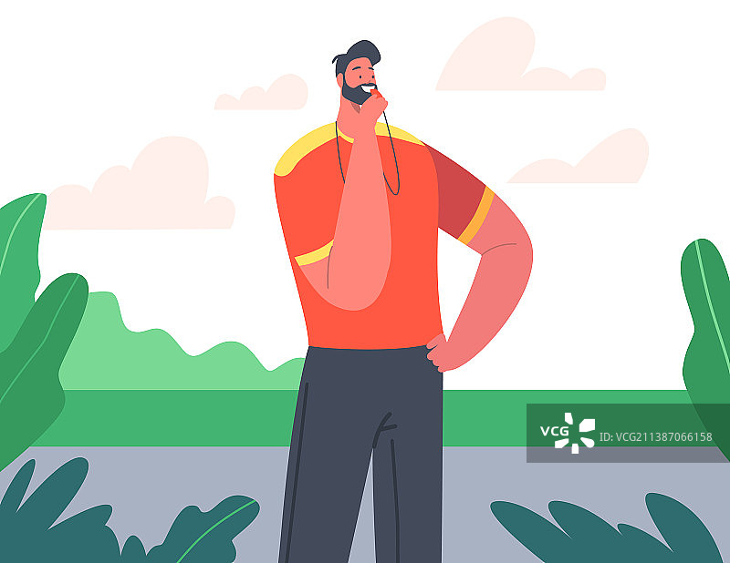 男性教练或培训师人物吹口哨图片素材