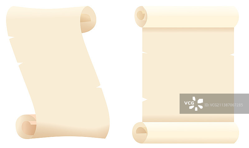 白色背景上孤立的旧纸或羊皮纸卷轴图片素材