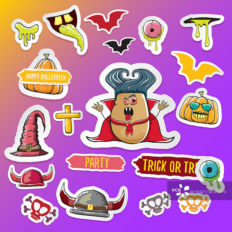 带吸血鬼的万圣节贴纸图标集图片素材