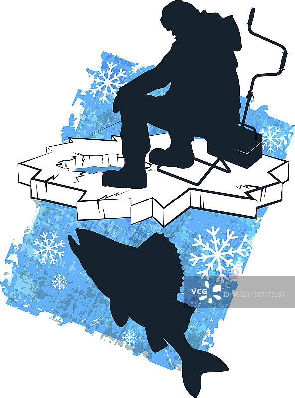 冬季冰面上钓鱼的渔夫图片素材