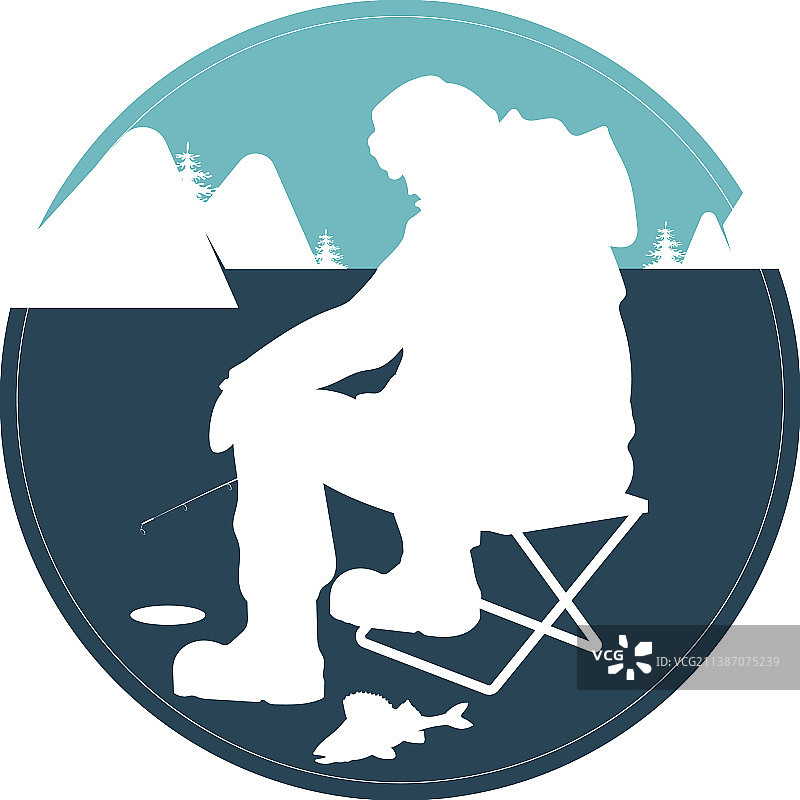 冬季冰钓渔夫标志图片素材