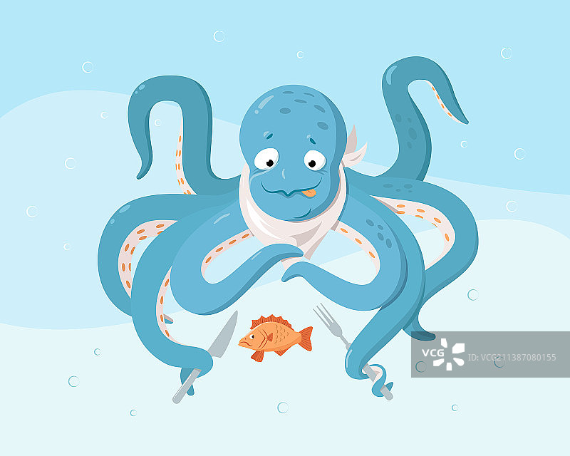 可爱的章鱼要吃鱼的概念图片素材