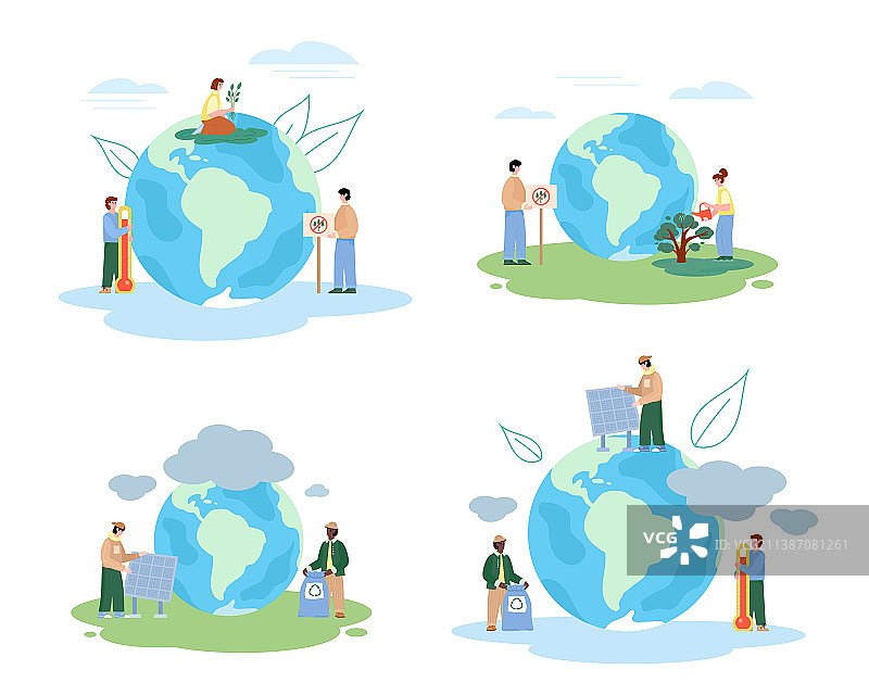 全球变暖和污染防治扁平化合集图片素材