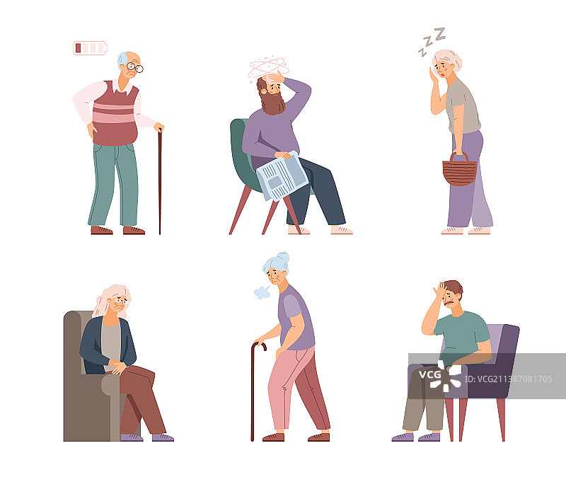 疲惫老年人健康问题合集图片素材