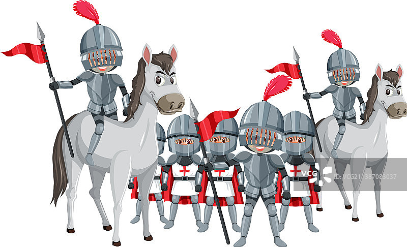 一组中世纪骑士，白色背景图片素材