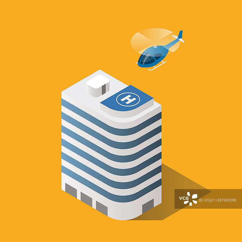 2.5D楼顶设有直升机停机坪的建筑图片素材